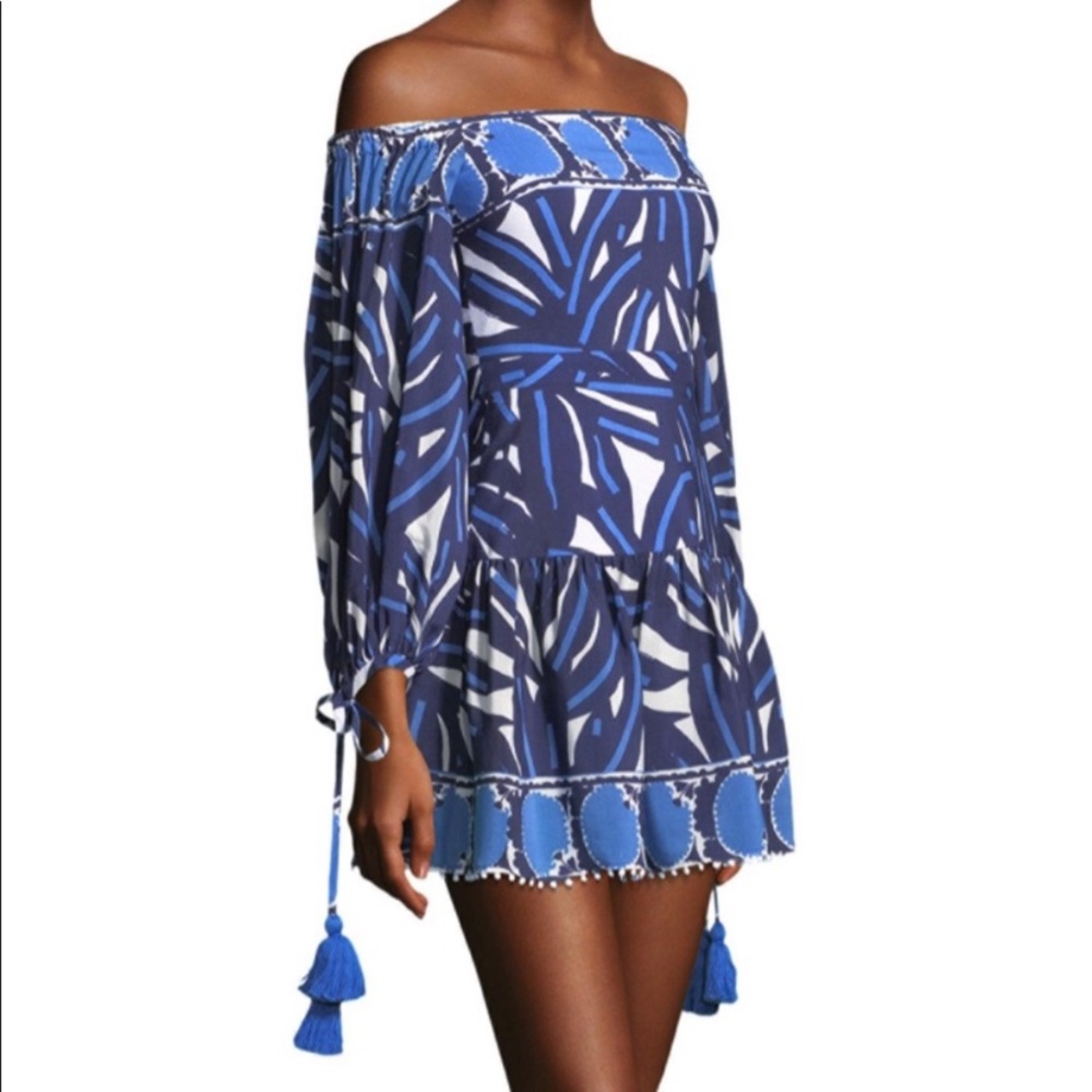 Alexis Blue and White Off-Shoulder Dress